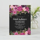 Roze Paarse Floral 18th Black Birthday Kaart (Staand voorkant)