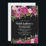 Roze Paarse Floral 18th Black Birthday Kaart<br><div class="desc">,  elegante,  roze en paarse waterverf bloemen en groene bladeren op uitnodiging van de 18e verjaardag. Neem contact met mij op voor hulp bij aanpassingen of voor het aanvragen van matching of het coördineren van Zazzle-producten voor uw partij.</div>