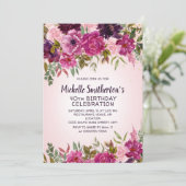 Roze Paarse Floral 40e verjaardag Kaart (Staand voorkant)