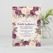  Roze Paarse Floral 90e verjaardag Kaart (Staand voorkant)