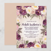  Roze Paarse Floral 90e verjaardag Kaart (Voorkant / Achterkant)