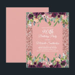 Roze Paarse Floral 90th Birthday Kaart<br><div class="desc">Elegant roze glitter en paarse floral 90th verjaardagsfeest uitnodiging voor vrouwen. Neem contact met ons op voor hulp bij aanpassingen of om passende producten aan te vragen.</div>