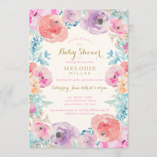 Roze Paarse  Floral Baby shower Kaart