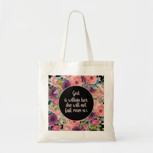 Roze Paarse Floral Black Christelijke God is bij h Tote Bag