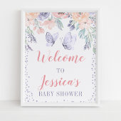 Roze Paarse Floral Butterfly Baby shower Sign Poster