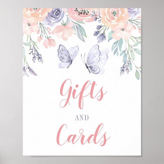 Roze Paarse Floral Butterfly Gifts & Kaarten Sign. Poster (Voorkant)