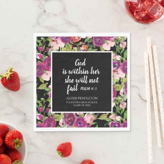 Roze Paarse Floral Christelijk Afstuderen Klasse Servet (Insitu)