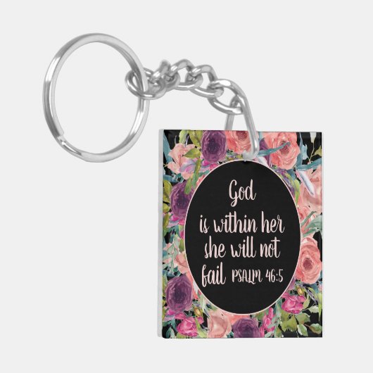 Roze Paarse Floral Christelijke Bijbel Verse Sleutelhanger (Voorkant Links)
