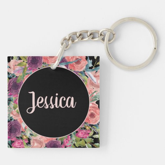 Roze Paarse Floral Christelijke Bijbel Verse Sleutelhanger (Achterkant)