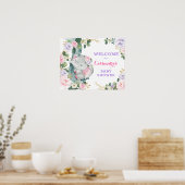 Roze Paarse Floral Elephant Eucalyptus Welkom Poster (Keuken)