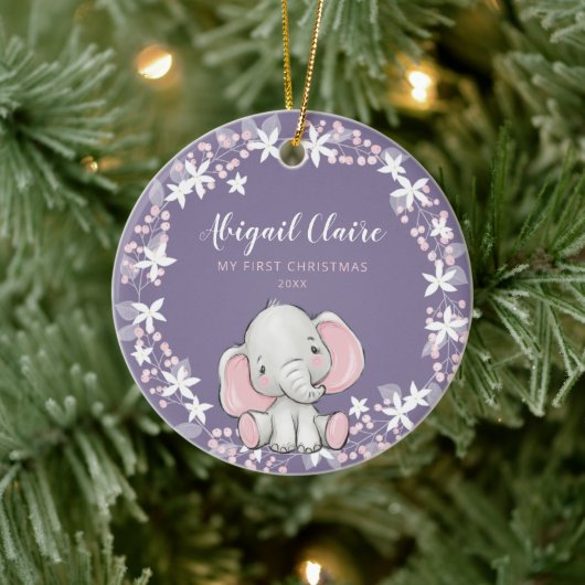 Roze Paarse Floral Elephant Girl 1 kerst Keramisch Ornament (Boom)