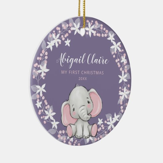 Roze Paarse Floral Elephant Girl 1 kerst Keramisch Ornament (Rechts)
