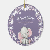 Roze Paarse Floral Elephant Girl 1 kerst Keramisch Ornament (Links)