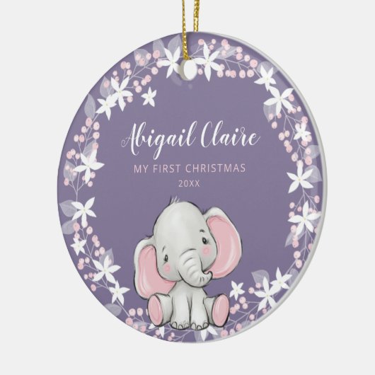 Roze Paarse Floral Elephant Girl 1 kerst Keramisch Ornament (Links)