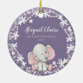 Roze Paarse Floral Elephant Girl 1 kerst Keramisch Ornament (Achterkant)