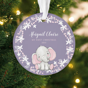 Roze Paarse Floral Elephant Girl 1 kerst Ornament