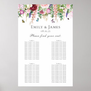 Roze Paarse Floral- en botervliegen Poster