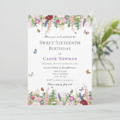 Roze Paarse Floral en vlinder | 16e verjaardag Kaart (Staand voorkant)