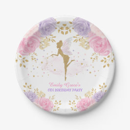  Roze Paarse Floral Fairy Baby Girl Birthday Papieren Bordje