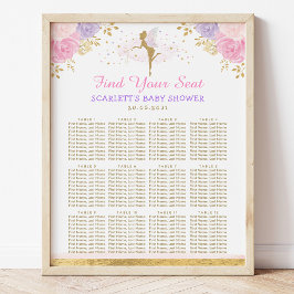 Roze Paarse Floral Fairy Girl Baby shower Zitplaat Poster