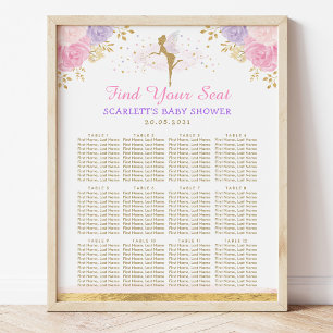 Roze Paarse Floral Fairy Girl Baby shower Zitplaat Poster