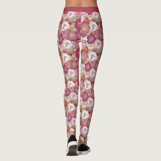  Roze Paarse Floral Flowers Yoga Leggings (Achterkant)