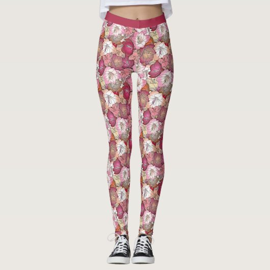  Roze Paarse Floral Flowers Yoga Leggings (Voorkant)