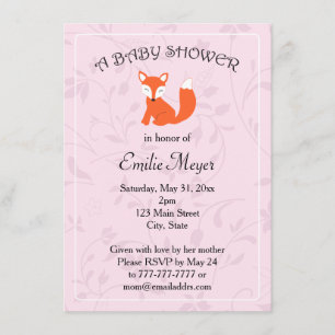 Roze Paarse Floral Fox Woodland Baby shower Kaart