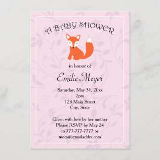 Roze Paarse Floral Fox Woodland Baby shower Kaart