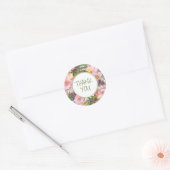 Roze Paarse Floral Green Leaves Dank u Ronde Sticker (Envelop)
