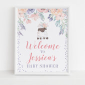 Roze Paarse Floral Lamb Baby shower Welkomstteken Poster