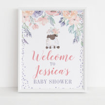 Roze Paarse Floral Lamb Baby shower Welkomstteken
