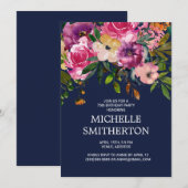 Roze Paarse Floral Navy Blue 75th Birthday Kaart (Voorkant / Achterkant)