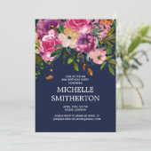 Roze Paarse Floral Navy Blue 80th Birthday Kaart (Staand voorkant)