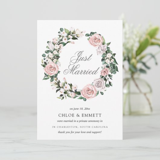 Roze Paarse Floral net getrouwd Aankondiging (Staand voorkant)