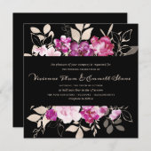 Roze Paarse Floral op zwarte bruiloft Kaart (Voorkant / Achterkant)