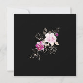 Roze Paarse Floral op zwarte bruiloft Kaart (Achterkant)