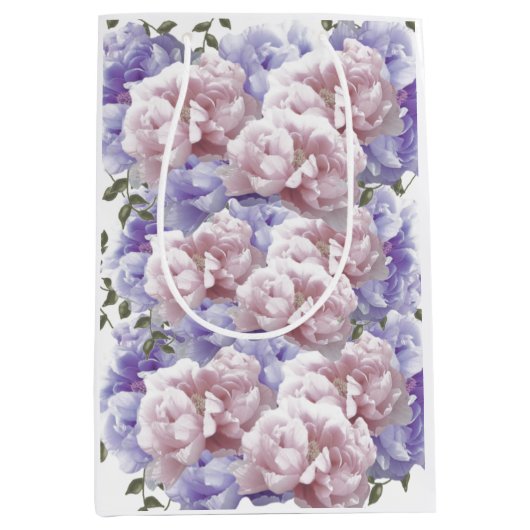 Roze Paarse Floral Peony Medium Gift Bag Medium Cadeauzakje (Voorkant)