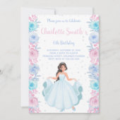 Roze Paarse Floral Princess Birthday - uitnodiging (Voorkant)