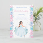 Roze Paarse Floral Princess Birthday - uitnodiging (Staand voorkant)