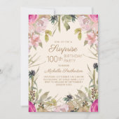 Roze Paarse Floral Surprise 100th Birthday Kaart (Voorkant)