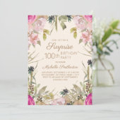 Roze Paarse Floral Surprise 100th Birthday Kaart (Staand voorkant)