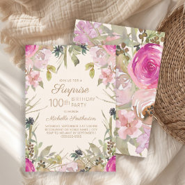 Roze Paarse Floral Surprise 100th Birthday Kaart