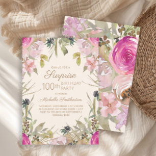 Roze Paarse Floral Surprise 100th Birthday Kaart