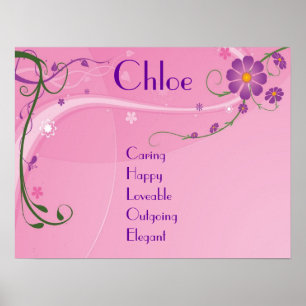 Roze Paarse Floral Teen Girl Name Art Poster Decor
