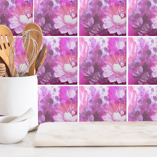 Roze Paarse Floral Tegeltje