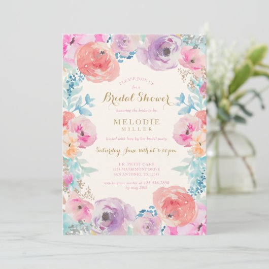 Roze Paarse  Floral Vrijgezellenfeest Kaart (Staand voorkant)