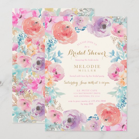 Roze Paarse  Floral Vrijgezellenfeest Kaart (Voorkant / Achterkant)