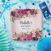 Roze Paarse Floral - Vrouwendag Papieren Bordje (Feest)