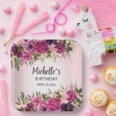 Roze Paarse Floral - Vrouwendag Papieren Bordje (Feest)
